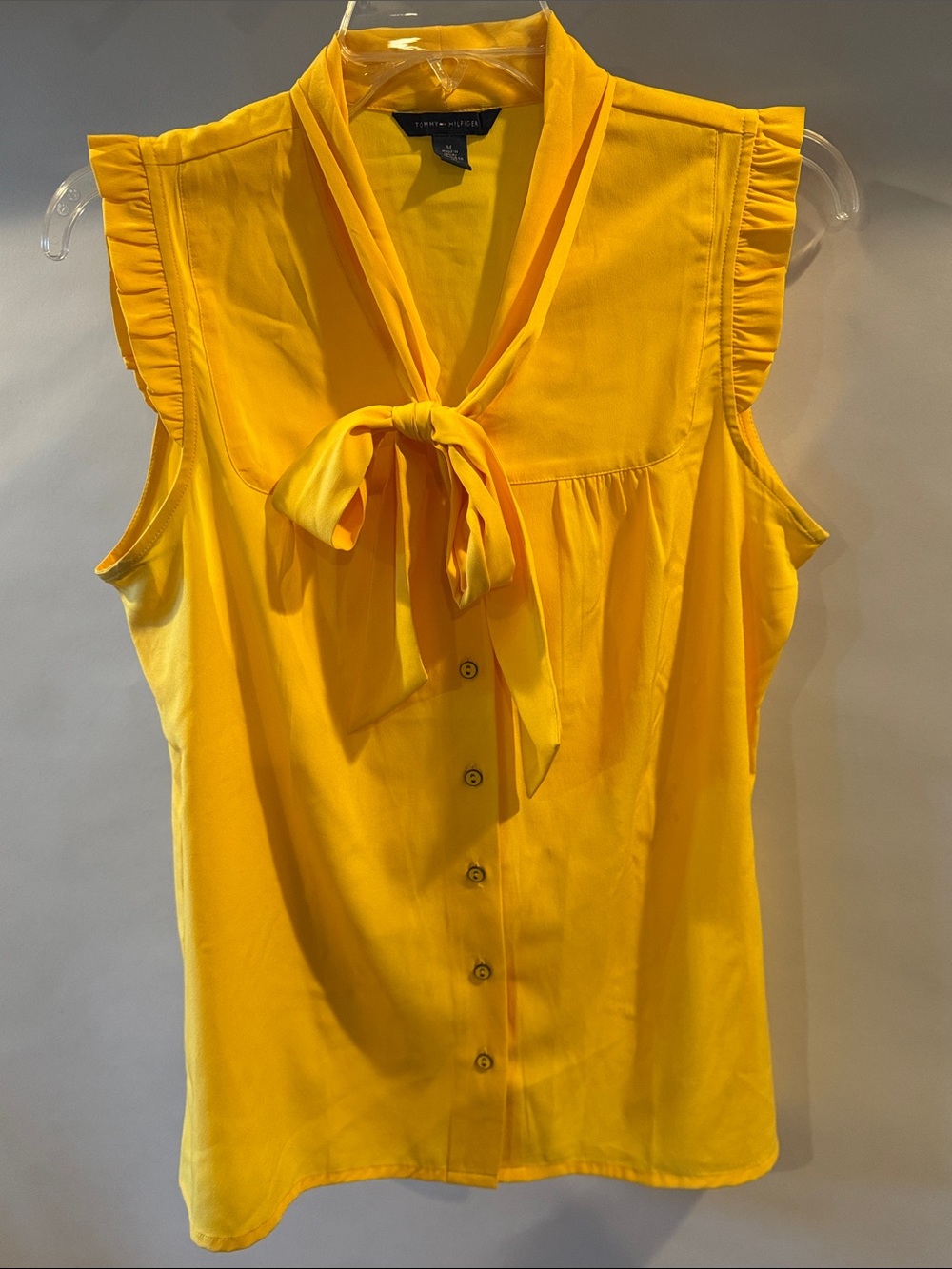 Tommy Hilfiger Bright Yellow Tie-Neck Ruffle Sleeve Blouse